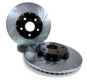 Chevrolet Camaro Brake Rotors (2) - Front - Baer Brakes - EradiSpeed+ Two-Piece Slot & Drilled - Black - `16-`24